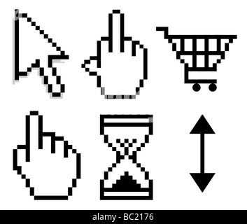 Set of black computer cursors and icons isolated on white background with clipping path Stock Photo