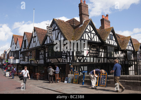 16th century Old Weavers House restaurant in timber-framed building circa 1500 in city centre. Canterbury Kent England UK Britain Stock Photo