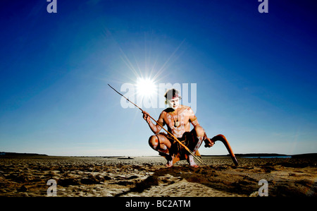 Budawang elder Noel Butler 59 from New South Wales Australia performs an aboriginal fishing 