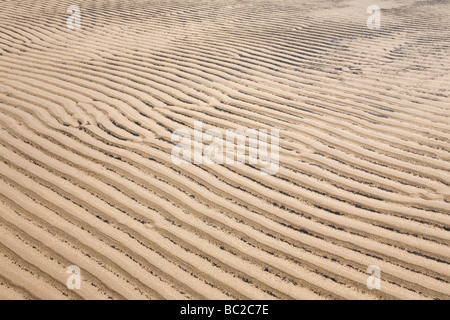 Coal dust on the beach at Newbiggin-by-the-Sea, Northumberland. It accentuates patterns in the sand. Stock Photo