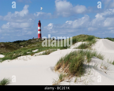 Lighthouse and Sand Dunes Amrum Germany Stock Photo