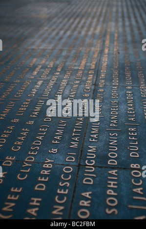 Engraved names of migrants to Victoria in Tribute Garden, Immigration Museum, Melbourne, Victoria, Australia Stock Photo