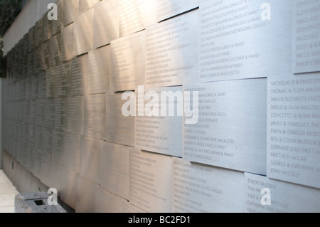 Engraved names of migrants to Victoria in Tribute Garden, Immigration Museum, Melbourne, Victoria, Australia Stock Photo