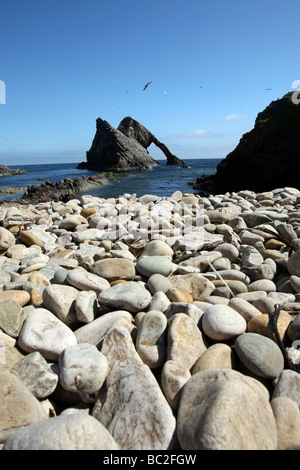 The strange rock formation known as the Bowfiddle Rock near the village of Portknockie, Aberdeenshire, Scotland, UK Stock Photo