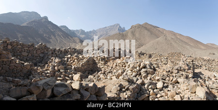 Panoramic shot at the Roman Fort protecting the quarries at Umm Balad, Red Sea Hills, Eastern Desert, Egypt Stock Photo