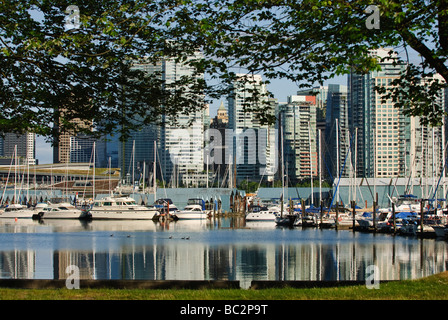 A view of Vancouver s skyline from Stanley Park across Coal Harbour Stock Photo