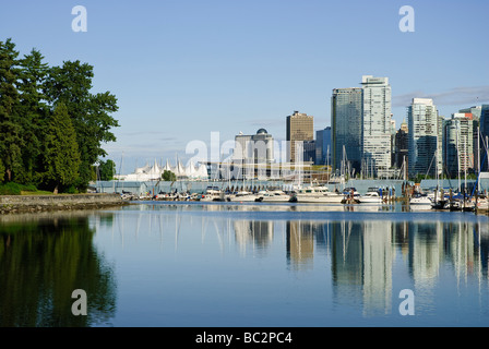 A view of  Vancouver's skyline across Coal Harbour. This view is from Stanley Park. Stock Photo