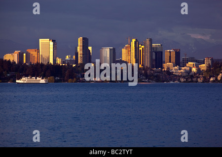 Bellevue view across Lake Washington from Seattle, tour boat, Washington Stock Photo