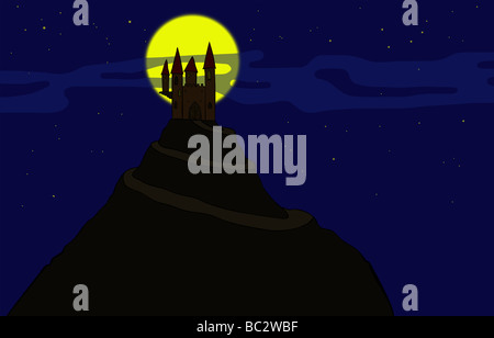 Illustration of the old haunted castle on the hill Stock Photo