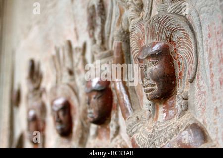 [Angkor Wat] [bas relief], carved female face 'close up' detail, Cambodia Stock Photo