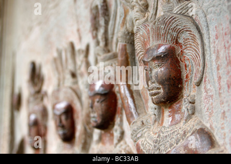 [Angkor Wat] [bas relief], carved female face "close up" detail, Cambodia Stock Photo