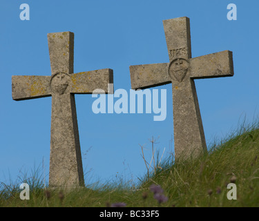 Crosses in graveyard at Gurteen Bay near Roundstone County Galway Eire Stock Photo