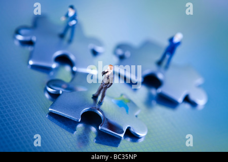 Puzzles on the blue background Stock Photo