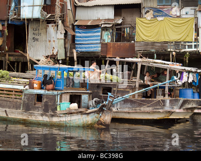 Houseboats on the Mekong River Vietnam Stock Photo