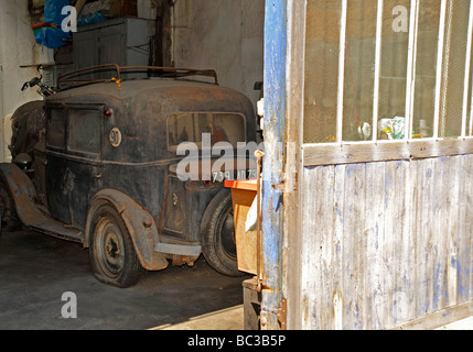 Old classic, vintage French car. standing in garage Stock Photo