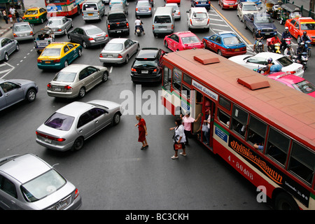 congested gridlocked rush hour traffic in Central Bangkok Thailand Stock Photo
