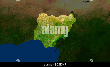 satellite image of nigeria with surrounding countries darkened Stock Photo