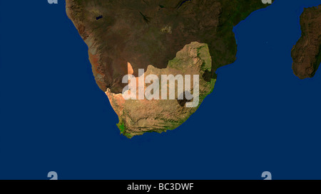 satellite image of the republic of south africa with surrounding countries darkened Stock Photo