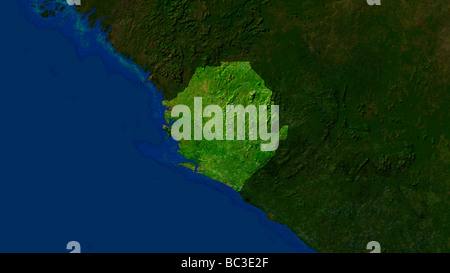 satellite image of sierra leone with surrounding countries darkened Stock Photo