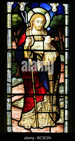 Stained Glass Window Depicting Jesus as The Good Shepherd Church of St Mary the Virgin, Cropredy, Oxfordshire Stock Photo