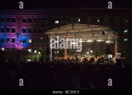 Detroit Symphony Orchestra Plays Outdoor Concert with Project Bandaloop Aerial Dancers Stock Photo
