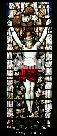 Stained Glass Window Depicting Crucifixion of Jesus Christ Kineton Church Warwickshire Stock Photo