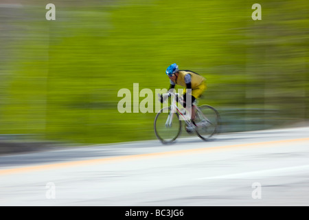 Cyclists riding on Highway 50 over Monarch Pass in Colorado during the annual Ride The Rockies bicycle tour Stock Photo