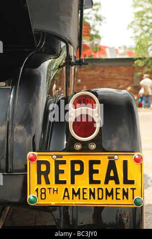 Repeal 18th Amendment License Plate on Old Car Tail Light Car Show at Hamilton Ohio Stock Photo