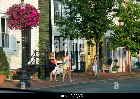 Tourists walking on brick walk in Baltimore, MD USA. Stock Photo