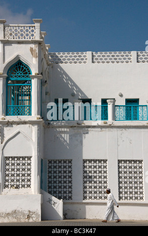 Street scene typical white houses in Mutrah Muscat Oman Stock Photo