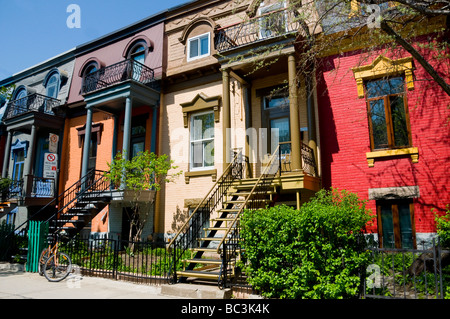Plateau Mont Royal colorful houses Montreal Stock Photo