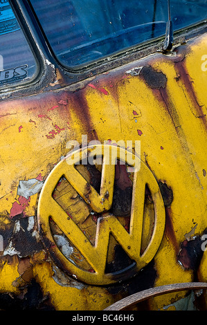 Badge on the front of a volkswagen camper van Stock Photo