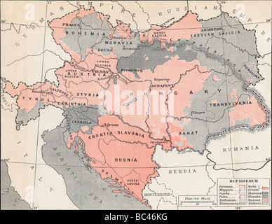 Map of Austria Hungary in 1878. Stock Photo
