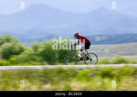 Cyclists riding between Salida and Buena Vista in Colorado during the annual Ride The Rockies bicycle tour Stock Photo
