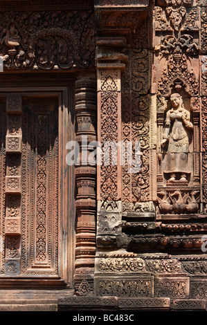 'Banteay Srei' temple ruins, sandstone building decorated with intricate carvings, Angkor, Cambodia Stock Photo
