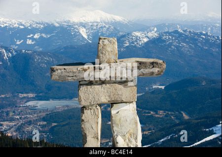 an Inuit Inukshuk stone statue Whistler mountain resort venue of the 2010 Winter Olympic Games Stock Photo