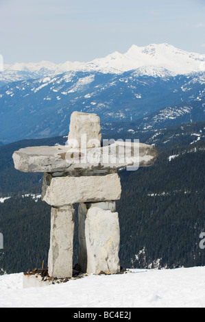 an Inuit Inukshuk stone statue Whistler mountain resort venue of the 2010 Winter Olympic Games Stock Photo