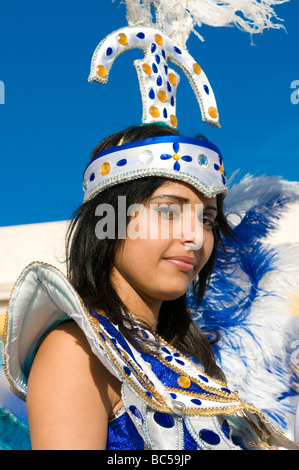 Colourful costumed pretty woman Carnival Mindelo Cabo Verde Africa Stock Photo