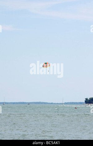 Parasailing on lake Erie Put in Bay Ohio USA United States Great Lakes photography landscape scene vertical hi-res Stock Photo