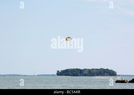 Parasailing on lake Erie water sport Put in Bay Ohio USA living daily life lifestyle photography landscape scene hi-res Stock Photo