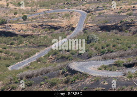 Serpentine roads in landscape around vulcano on Fogo Cabo Verde Africa Stock Photo