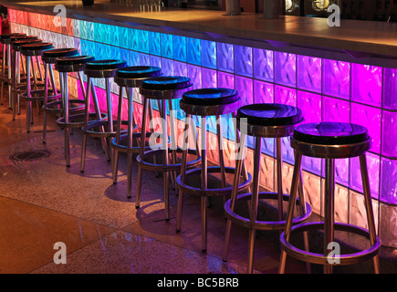 bar stools at a bar,Clevelander Hotel,South Beach Miami Stock Photo