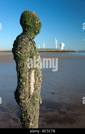 Sir Antony Gormley artwork Another Place is located on Crosby Beach which forms part of the Sefton Coast, within the Liverpool City Region of the UK. Stock Photo