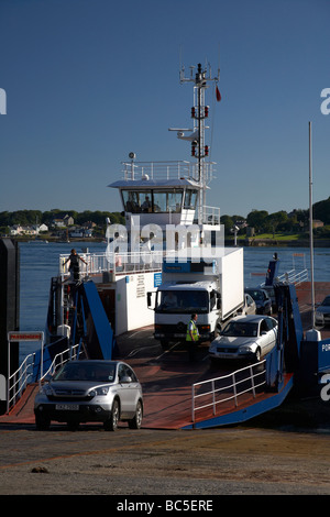 cars disembarking strangford portaferry ferry arriving in portaferry harbour county down northern ireland uk Stock Photo