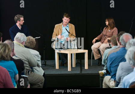 Green World Question Time at Hay Festival 2009 l-r Andy Fryers, Mark Lynas, and Dr Farahanaz Faizal Stock Photo