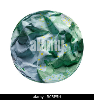 100 Euro banknotes forming globe Stock Photo