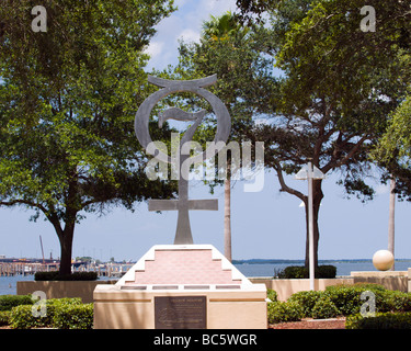 Project Mercury Memorial in Titusville Florida directly across the Indian River lagoon from Kennedy Space Center Stock Photo