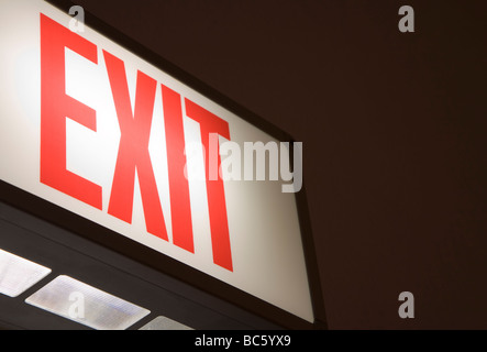Illuminated sign, Exit, close up Stock Photo