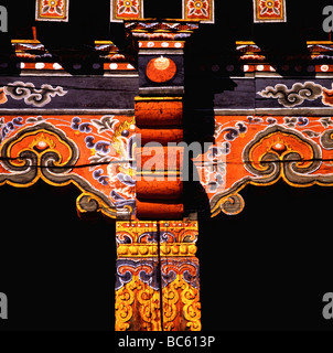 Architectural details of building, Paro, Bhutan Stock Photo