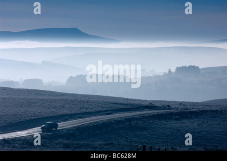 Car on country road, Brecon Beacons National Park, Great Britain, Wales, Powys Stock Photo